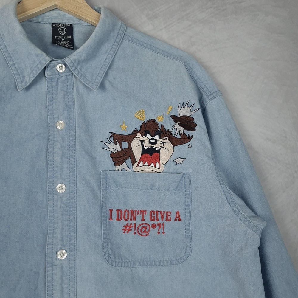 Vintage Warner Bros Studio Taz Shirt Mens Medium Blue Looney Tunes 90s Oversized